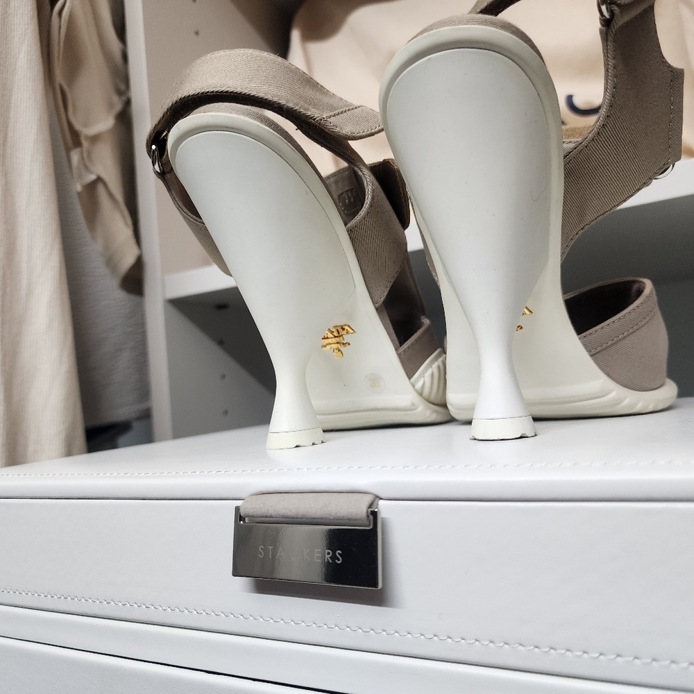 Prada Gabardine Asymmetric Sandals with rubber cone heel - size 36 - worn once! - Picture 7 of 12